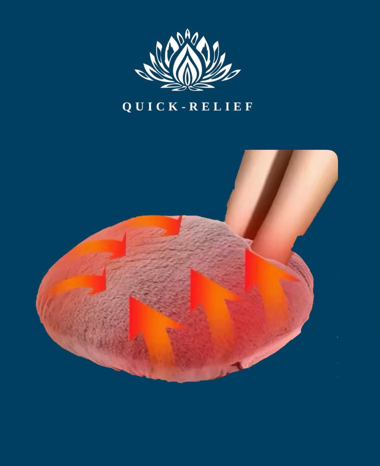 leg heated device with 'Quick-Relief' logo on a blue background
